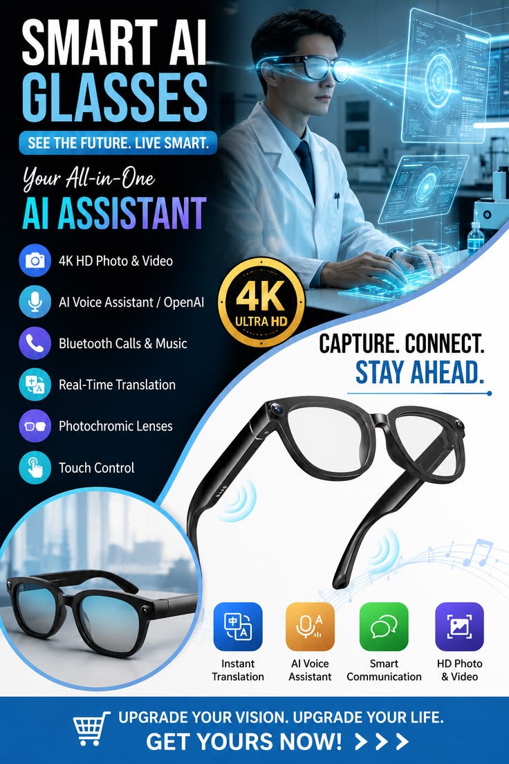 Pair your smart glasses with your smartphone and enjoy wireless connectivity wherever you go.
